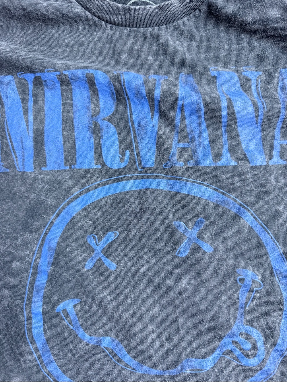 NIRVANA Black Tee with Blue Smiley Print